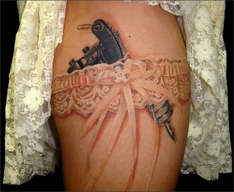 This is the most neato idea ever. Garter Belt Tattoo, Lace Garter Tattoos, Rose Tattoo Black, Ta Moko Tattoo, Garter Tattoo, Lace Tattoo Design, Lace Tattoo, Home Tattoo, Lace Garter