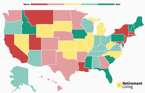 2024 Best & Worst States for Retirement | Retirement Living Where To Retire In The Us, Retired People, Retirement Living, Best Places To Retire, Summer Temperature, Retirement Income, Memory Care, Retirement Community, Best Places To Live