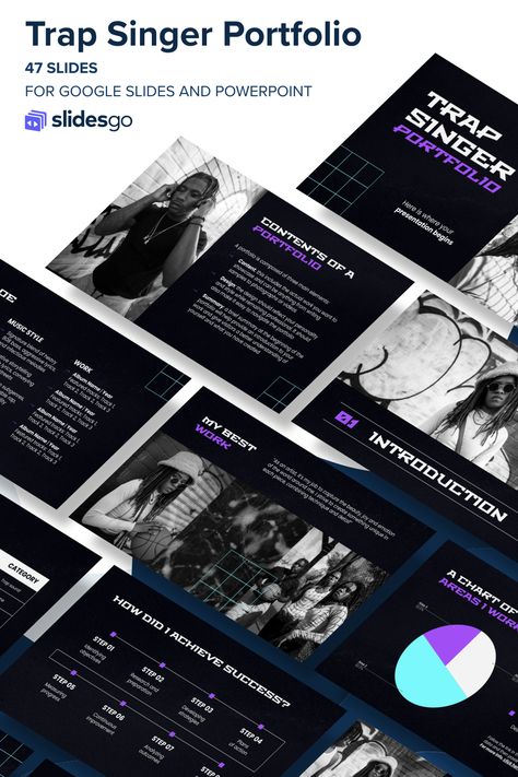 Trap Singer Portfolio Singer Portfolio, Google Themes, Portfolio Presentation, Project Proposal, Power Point Template, Business Templates, Google Slides Themes, Canva Design, Slide Design