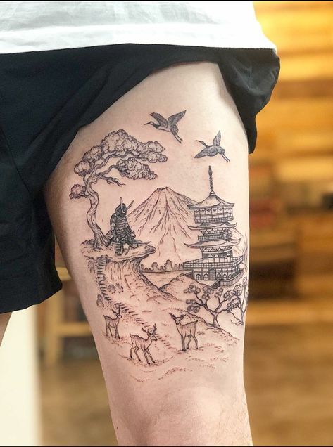 Japanese Mountains, Traditional Japanese Architecture, Mountain Tattoo, Architecture Tattoo, Japanese Architecture, Japanese Traditional, Tatting, Tattoos