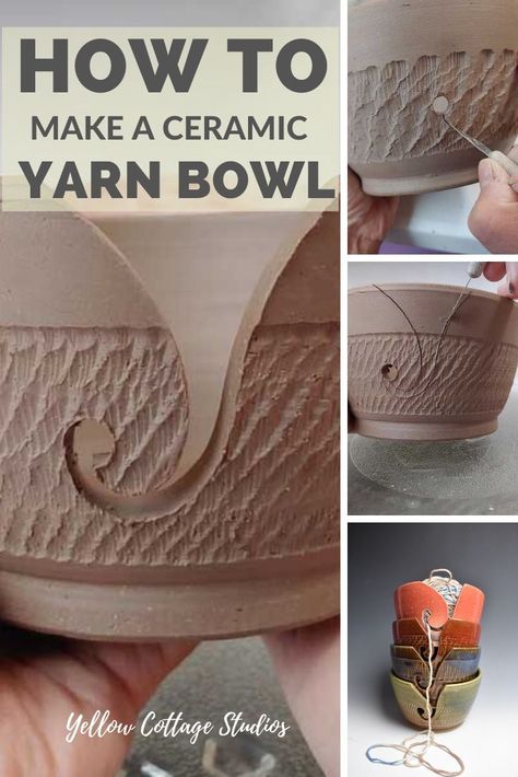 Yarn Bowls Pottery, Ceramic Yarn Bowl, Pottery Lessons, Pottery Kiln, Yellow Cottage, Beginner Pottery, Mary Maxim, Velvet Yarn, Pottery Handbuilding