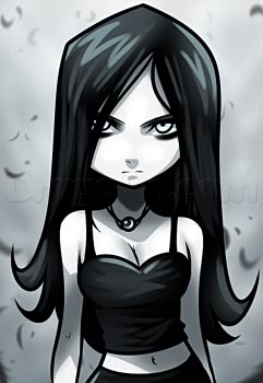 how to draw a manga goth girl Goth Girl, Long Black Hair, A Drawing, An Anime, Long Black, Drawing Ideas, To Draw, Black Hair, Hair