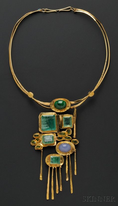 24kt and 18kt Gold Gem-set Necklace, Miye Matsukata, Janiye | Sale Number 2610B, Lot Number 263 | Skinner Auctioneers Bijoux Art Deco, Modernist Jewelry, Pakistani Jewelry, Ancient Jewelry, Contemporary Jewellery, Contemporary Jewelry, Modern Jewelry, Necklace Designs, Statement Jewelry