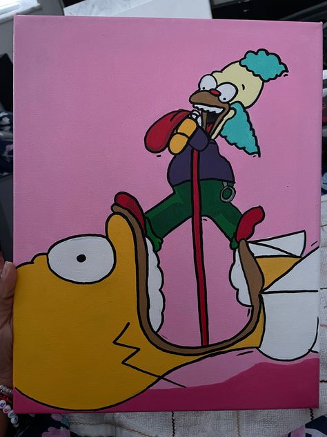 Small Painting Canvas Ideas, Simpson Painting Ideas, Sesame Street Painting, Cartoons To Paint, Canvas Painting Ideas Cartoon, Cool Cartoon Paintings, 90s Painting Ideas, Simpsons Painting, Cartoon Paintings Easy