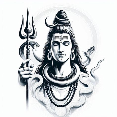 Mahadev Black And White, Shiv Tattoos, Lord Shiva Face, Shiva Illustration, Devotional Tattoo, Lord Wallpaper, Gods Tattoo, Shiva Drawing, Bird Silhouette Tattoos