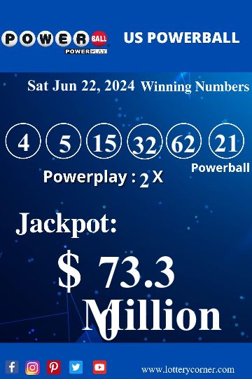 US Powerball results on June 22ns, 2024 for a Jackpot Prize of $73.30 Million. The Power ball is 21 and the powerplay is 2x. Visit our Website https://www.lotterycorner.com/ for past results. #lottery #lotterywinner #lotteryticket #powerballnum #lotterywin #lotterynews #lotterynumbers #powerball #lotterycorner #Lotteryresults #powerballresults #powerballs #PowerPlayer #powerballwinningnumbers #powerballdrawing #powerballnumbers #powerballlive Most Winning Lottery Numbers, Powerball Lottery, Winning Powerball, Xbox Live Gift Card, Lotto Winning Numbers, Mega Millions Jackpot, Winning Lottery Numbers, Lucky Numbers For Lottery, Lottery Tips