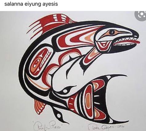 Tatouage Haida, Salmon Tattoo, Aboriginal Art For Kids, Arte Haida, Native American Totem, Alaska Art, Native Artwork, Pacific Northwest Art, Haida Art