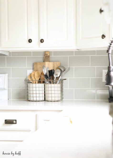 How Our Painted Kitchen Cabinets Are Holding Up {Two Years Later} via House by Hoff Farmhouse Kitchen Backsplash, Modern Farmhouse Diy, Kitchen Design Color, Modern Farmhouse Kitchen, Kitchen Backsplash Designs, Farmhouse Kitchen Cabinets, Kitchen Concepts, Modern Farmhouse Kitchens, Kitchen Tiles Backsplash