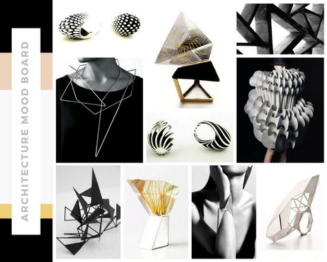 Architectural, sculptural jewellery mood board Jewellery Moodboard Ideas, Mood Board Jewelry Inspiration, Mood Boards Jewellery Design, Mood Boards Jewellery, Jewellery Grid Design, Jewellery Mood Board, Jewellery Moodboard, Accessories Board Fashion Portfolio, Architecture Jewelry Inspiration