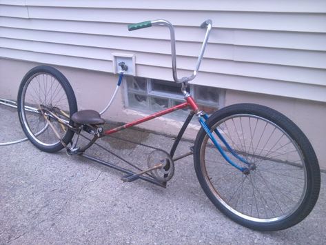 Click this image to show the full-size version. Ratrod Bicycle, Chopper Frames, Custom Rat Rods, Custom Moped, Bicycle Ideas, Lowrider Bicycle, Rat Rod Bike, Nike Custom, Build A Bike