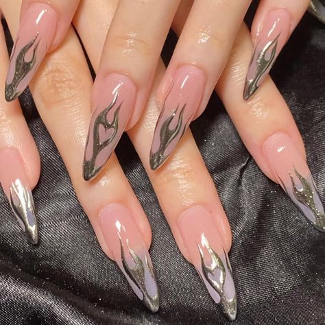 Goth Acrylic Nails, Stiletto Press On Nails, Long Fake Nails, Press On Nails Long, Floating Flowers, Purple Diamond, Flower Soft, Gold Powder, Pink And White Flowers