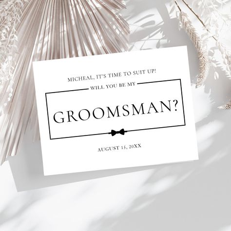 Asking Groomsmen, Minimalist Bridesmaid, Groomsman Proposal, Typography Calligraphy, Be My Groomsman, Black And White Wedding Invitations, Black White Vintage, Groomsmen Proposal, Black White Wedding