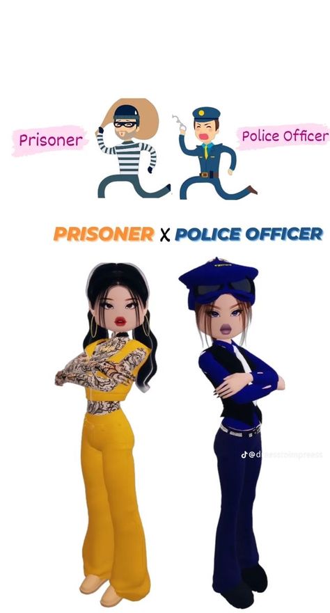 Dti Poses Code, Police Or Thief Dress To Impress, Dress To Impress Police Officer Or Thief, Dti Duos Outfit, Dti Cosplay Fits, Baggy Sweater Outfits, Black Hair Id Roblox, Duo Dress, Dti Hacks