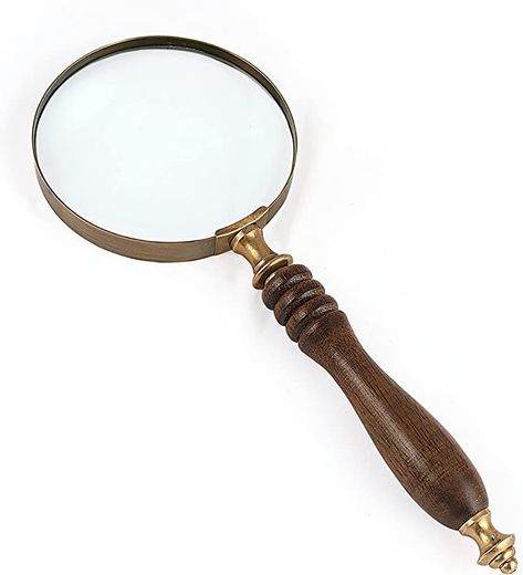 Tools And Toys, Fine Print, Magnifying Glass, Antique Finish, Ergonomic Handle, Brown Wood, Table Top Decor, Wood Turning, Wooden Handles