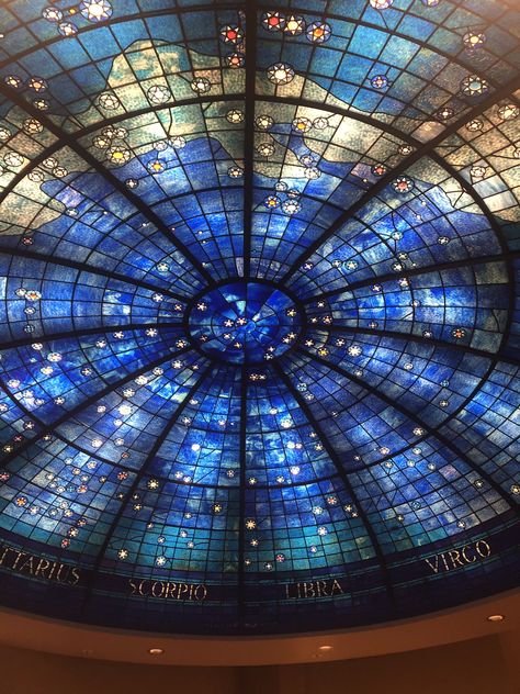 Beautiful stained glass domes and ballroom at Halim Time & Glass Museum in Evanston! 😍 Stained Glass Dome Ceiling, Stained Glass Building, Stained Glass Library, Stained Glass Wedding Decor, Glass Ballroom, Stained Glass Skylight, Stained Glass Aesthetic, Stained Glass Dome, Classic Hall