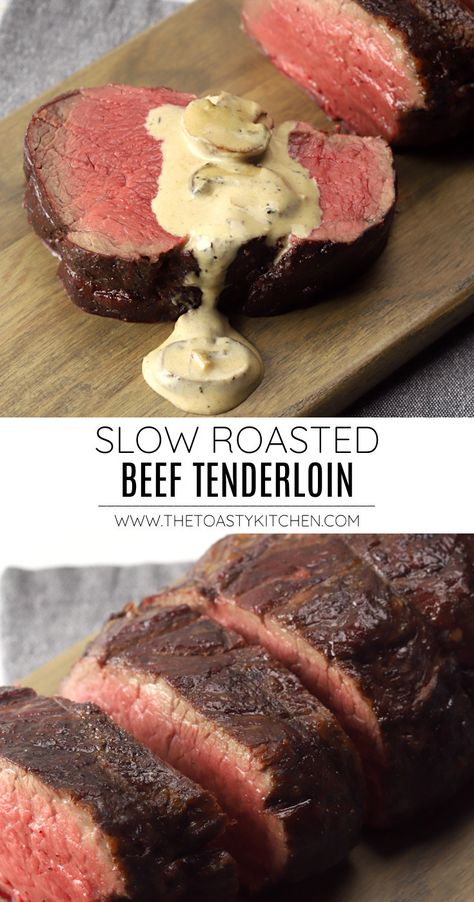 Slow Roasted Beef Tenderloin, Tenderloin Recipes Oven, Slow Roasted Beef, Roasted Beef Tenderloin, Beef Tenderloin Recipe, Whole Beef Tenderloin, Loin Recipes, Beef Loin, Beef Tenderloin Recipes