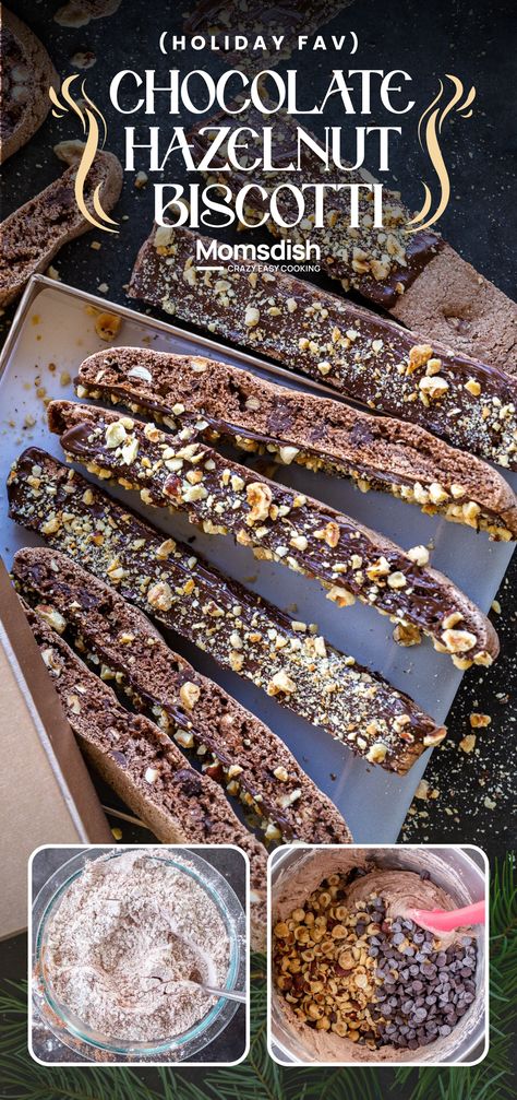 These chocolate biscotti are full of chocolate chunks and chopped hazelnuts. Perfect dipped in coffee or tea! Hazelnut Recipes Desserts, Chocolate Hazelnut Recipes, Hazelnut Biscotti Recipe, Chocolate Hazelnut Biscotti, Chocolate Chip Biscotti, Chocolate Biscotti Recipe, Hazelnut Dessert, Hazelnut Recipes, Chocolate Biscotti