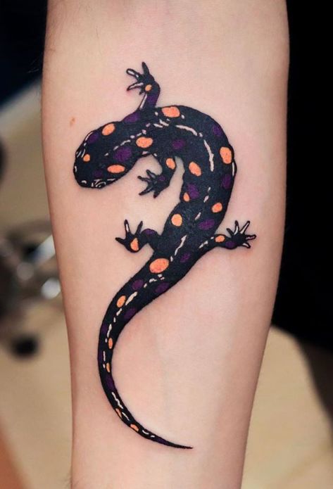 Salamander Tattoo - Get an InkGet an Ink Tiger Salamander Tattoo, Fire Salamander Tattoo, Spotted Salamander Tattoo, Salamander Tattoo Design, Amphibian Tattoos, Appalachia Tattoo, Japanese Salamander, Reptile Tattoo Ideas, Salamander Drawing