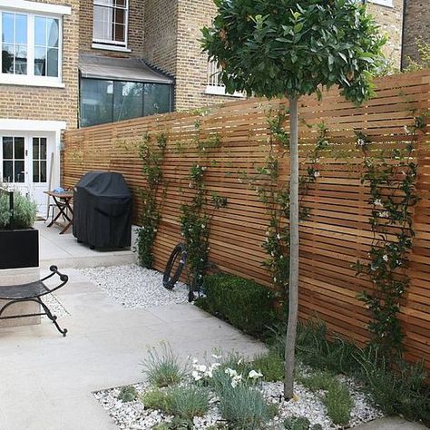 Garden Fence Colours Pagar Modern, Small Garden Fence, Moderne Have, Modern Fence Design, Contemporary Garden Design, Garden Privacy, Backyard Privacy, Patio Fence, Modern Garden Design