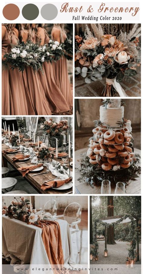 Country Wedding Colors, Fall Wedding Color Schemes, Rust Bridesmaid Dress, Rusting Wedding, Wedding Color Combos, Wedding Color Trends, Wedding Themes Fall, Brown Wedding, Country Wedding Dresses