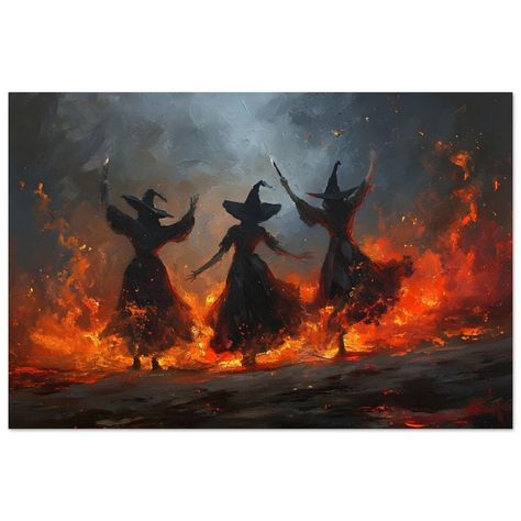 Witch Dance, Dancing Witches, Gothic Painting, Witches Dance, Three Witches, Fire Painting, Halloween Coloring Pages, Halloween Coloring, Yule