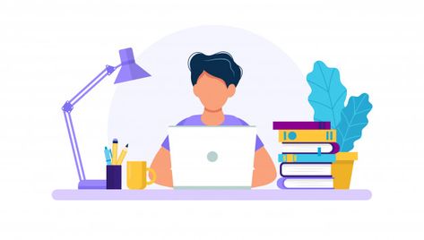 Man with laptop, studying or working con... | Premium Vector #Freepik #vector #business #coffee #school #people Laptop Studying, Man With Laptop, Study Better, Brain Tricks, Best Way To Study, Animated Drawings, E Learning, Cartoon Icons, Graphic Editing