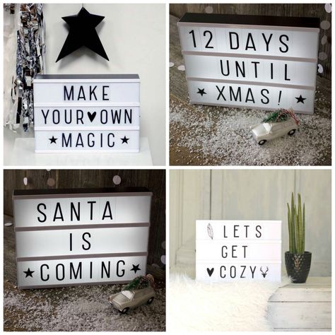 Customise this lightbox with your own message, saying or quote. Christmas Light Box Ideas, Christmas Light Box Quotes, Light Board Ideas, Light Box Quotes Funny, Cinema Light Box Quotes, Message Light Box, Box Quotes, Light Box Quotes, Cinema Sign