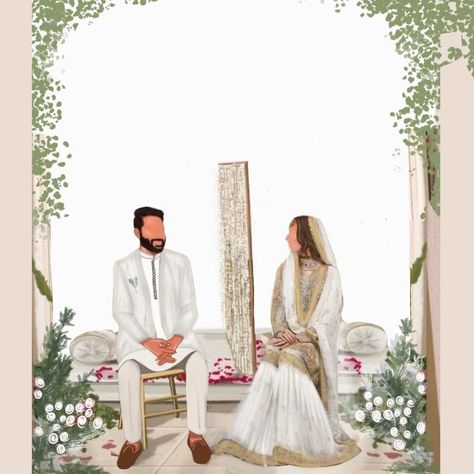 Wedding Cards Images, Wedding Illustration Card, Couple Illustration Wedding, Bride And Groom Cartoon, Wedding Couple Cartoon, Digital Wedding Invitations Design, Wedding Card Design Indian, Muslim Wedding Cards, Indian Wedding Invitation Card Design