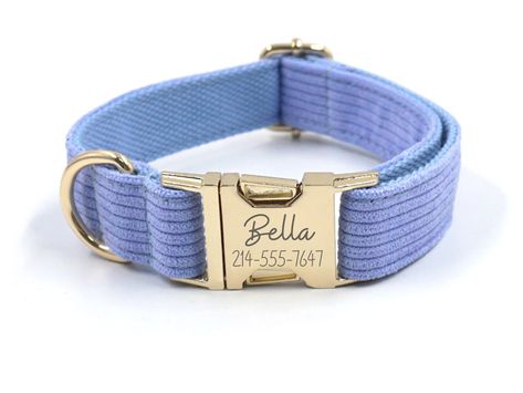 Velvet Dog Collar, Engraved Dog Collar, Dog Poop Bag Holder, Puppy Gifts, Personalized Dog Collars, Blue Corduroy, Pet Leash, Collar Leash, Pet Bows