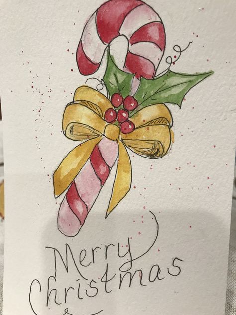 Christmas Cards Ideas Simple, Simple Watercolour Christmas Cards, Christmas Cards Drawing Simple, Christmas Cards Handmade Drawing, Watercolor Christmas Cards Ideas, Watercolor Christmas Cards Ideas Simple, Xmas Cards Diy, Christmas Handwriting, Watercolor Christmas Art