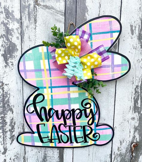 Door Hanger Bows, Easter Porch, Spring Door Decoration, Bunny Sign, Bunny Door Hanger, Easter Door Hanger, Easter Sign, Door Hanger Template, Easter Door