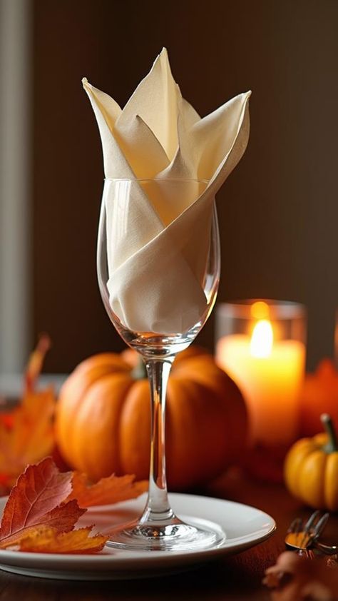 Paper Napkin Folding Ideas For Glasses, Napkin Folding Ideas For Wine Glasses, Wine Glass Napkin Fold, Napkin Folding Ideas For Glasses, Napkin In Glass Ideas, Paper Napkins Folding Ideas, Thanksgiving Napkin Folding, Fold Paper Napkins, Star Napkin Folding