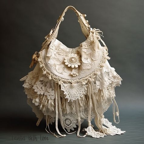 Dishfunctional Designs: Ideas For What To Do With Old Lace Shabby Chic Bags, Lace Purse, Lace Bag, Estilo Hippie, Victorian Lace, Lace Tablecloth, Boho Bags, 자수 디자인, Chic Bags