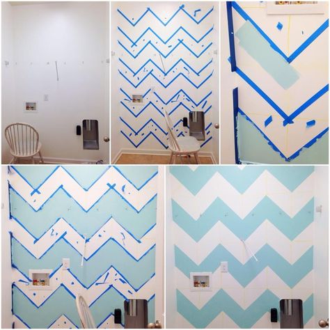 Super Easy Chevron Wall Tutorial! [from new blog OurRhodesToHappiness] Zig Zag Wall Paint, Chevron Wall Paint, Chevron Painted Wall, Diy Chevron Wall, Room Tutorial, Gold Fondant, Tape Design, Diy Wall Painting, Chevron Wall