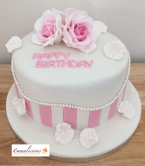 Loved making this! Simple Cake Design For Girl, Fondant Cake For Moms Birthday, Pink Fondant Cake Birthday, Cream Cake Design Birthday Girl, Pink 80th Birthday Cake, Fancy Birthday Cakes, Sweet Sixteen Cakes, Ribbon Cake, Cakes Decorating