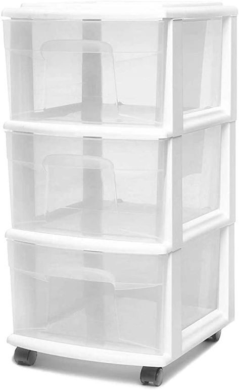 Amazon.com: HOMZ 3 Drawer Medium Storage Cart, Set of 1, White: Home & Kitchen Media Storage Tower, Kitchen Junk Drawer, Clear Drawers, Plastic Storage Drawers, Drawer Cart, Organization Cart, 3 Drawer Storage, Plastic Drawer, Rolling Storage