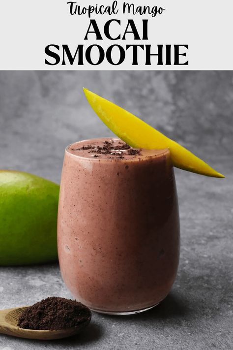 tropical mango acai smoothie Recipes For Digestion, Thick Smoothie Bowl, Low Fat Smoothies, Smoothie Cleanse Recipes, Smoothie Recipes Easy, Thick Vegan, Thick Smoothie, Plant Based Smoothies, Fat Burning Smoothie Recipes