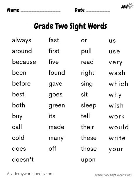 2nd Grade Sight Word List, Grade 2 Sight Words, 2nd Grade Sight Words, Sight Word Worksheets Free, Alphabetical Order Worksheets, Sight Word List, Second Grade Sight Words, Sight Words Worksheets, Words Worksheet