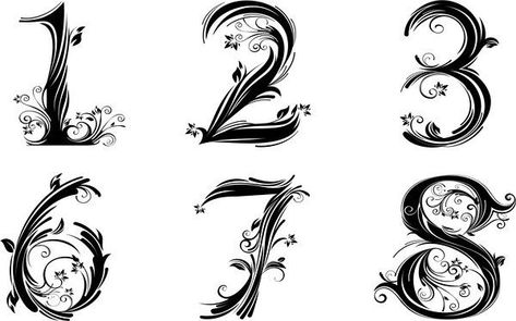 Numbers Script Numbers Tattoo, Seven Tattoo Number, Tattoo Numbers Fonts, 13 Tattoo Number Ideas, Number 13 Tattoos, Tattoo Number Fonts, Fancy Numbers, Number Tattoo Fonts, Tattoo Number