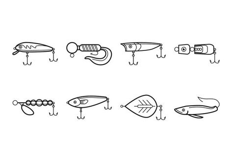 Free Fishing Tackle Icon Vector Simple Fishing Tattoos For Women, Fishing Lures Art Paintings, Fishing Lure Tattoo Women, Minimalist Fishing Tattoo, Fish Lure Tattoo, Cute Fishing Tattoos, Fishing Doodles Simple, Manly Painting, Bass Tattoo Fish