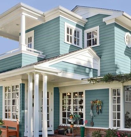 Outdoor House Colors, Warna Sage, Turquoise Paint Colors, House Indian, House Paints, Red Brick House Exterior, Colors For House, Paint Colors For House, Color House