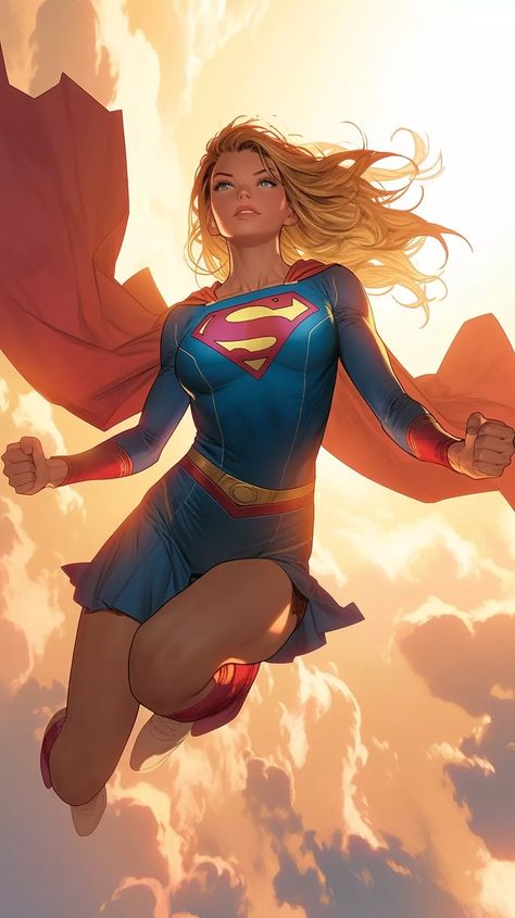 Character art created with Midjourney Ai #Artwork #Character #Fantasy #anime Supergirl Comic Art, Supergirl Flying, Dc Superheroes Art, Dc Artwork, Superhero Fanart, Supergirl Art, Superhero Images, Supergirl Comic, Marvel Heroines