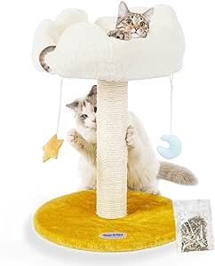 Happi N Pets Cloud Cat Scratching Post with Bed, Cat Tree Tower for Indoor Cats, Natural Sisal Cat Scratcher with Soft Perch for Kitten & Adult Cats, Small Cat Tower with Toys, Cat Activity Tree Cat Activity, Cat Stands, Cat Scratching Post, Cat Scratcher, Cat Tower, Pet Care Tips, Scratching Post, Small Cat, Cat Scratching