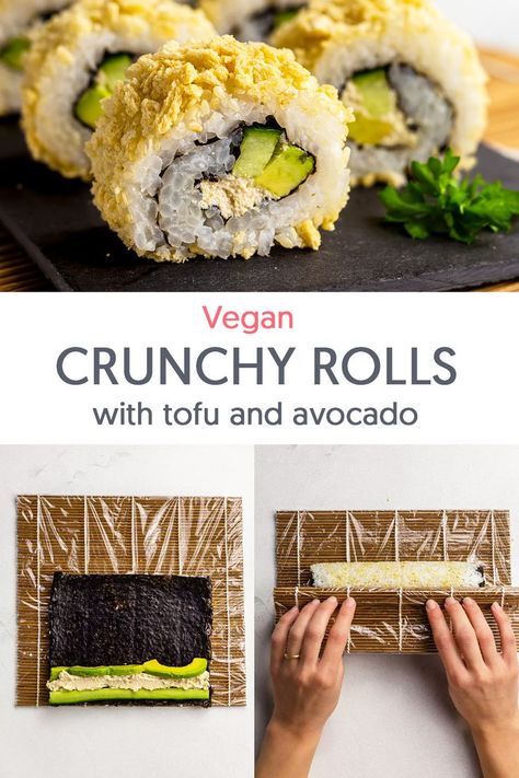 Sushi Roll Fillings, Vegan Sushi Ideas, Vegan Sushi Recipe, Vegan California Rolls, Sushi Filling Ideas Veggies, Homemade Sushi Rolls Vegetarian, Best Vegan Sushi, Vegan Crispy Rice Sushi, Sushi Vegan