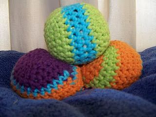 crocheted juggling ball pattern Crochet Hacky Sack Pattern, Crochet Hacky Sack, Crochet Christmas Garland, Hacky Sack, Juggling Balls, First Crochet, Yarn Organization, Ball Pattern, Crochet Eyes