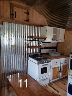 Barn Shed Converted to $15k Tiny Cabin Kitchen Canning Shed Tiny House, Tiny Shed Kitchen, Canning Kitchen Shed, Small Shed Homes, Woolshed Conversion, Shed Kitchen Ideas, Cabin Ideas Interior, Small Cabin Kitchen Ideas, Shed To Cabin Conversion