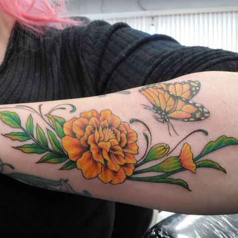 Top 65 Best Marigold Tattoo Ideas - [2020 Inspiration Guide] Marigold Tattoo, Earthy Tattoos, Outer Forearm Tattoo, Floral Thigh Tattoos, Flower Tattoo Meanings, Cool Arm Tattoos, Cool Forearm Tattoos, Upper Arm Tattoos, Birth Flower Tattoos