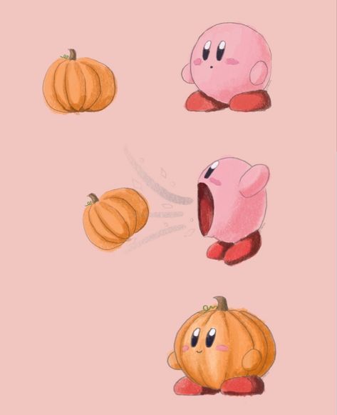 Orange Kirby Wallpaper, Kirby Fall Wallpaper, Kirby Pumpkin Painting, Kirby Halloween Wallpaper, Kirby Pumpkin Carving, Halloween Kirby, Kirby Pumpkin, Funny Pumpkin Painting Ideas, Kirby Halloween