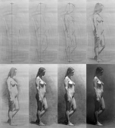 Luca-Demo process. http://drawpaintsculpt.com/the-basics/figure-drawing/ Human Figure Drawing Techniques, Classic Figure Drawing, Classical Figure Drawing, Arms In Front Of Body Reference, Old Masters Drawings Sketches Study, Side Body Drawing, Basic Figure Drawing, Academic Figure Drawing, Woman Crouching