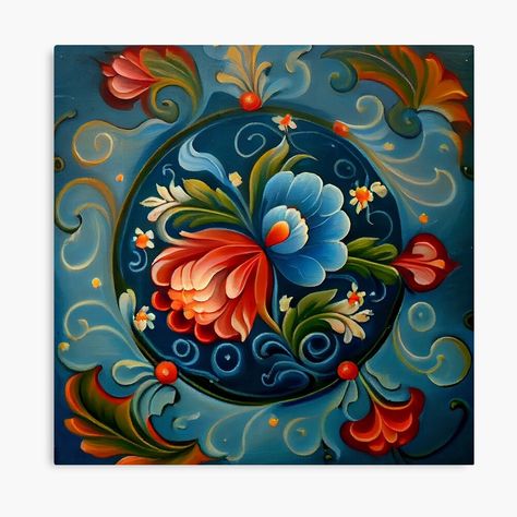 "Norwegian Rosemaling-Oil On Canvas #19" Art Board Print for Sale by Gypsykiss | Redbubble Canal Boat Art, Rosemaling Pattern, Fjord Horse, Norwegian Rosemaling, Artistic Ideas, Boat Art, Wonderful Flowers, Canal Boat, Tole Painting